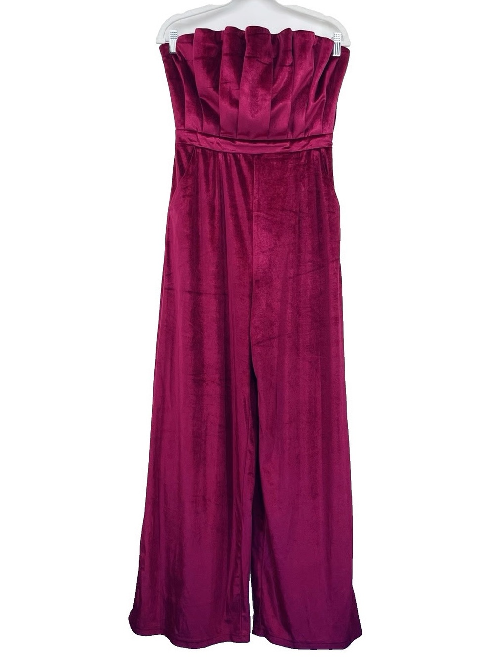 Strapless Velvet Wide-Leg Jumpsuit - Fuschia